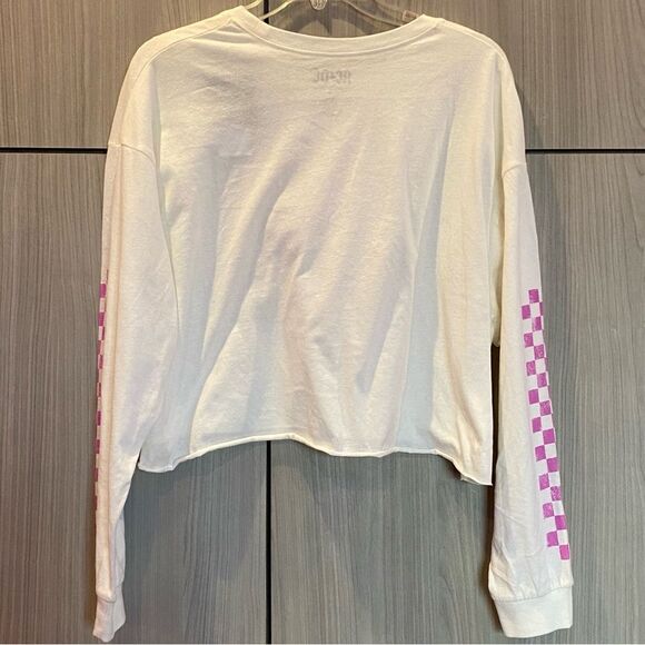 AC/DC Cropped T-shirt Cream Long Sleeve Medium 80s Vibe - Picture 8 of 8